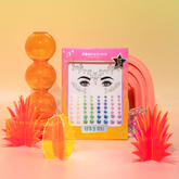 Packaged product with colourful design elements on a vibrant background