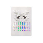 Set of colourful rhinestone stickers on a white card with face design