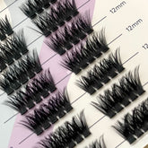 Set of false eyelashes on a grid with measurements
