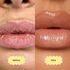 This is a picture of a woman with dry, dehydrated lips and this is labelled "before" and a woman with hydrated, nude brown glossy lips and this is labelled "after"