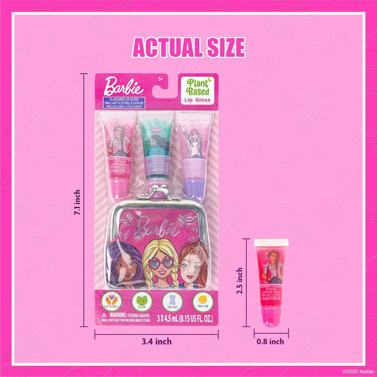 Townley Girl Barbie Plant-Based Juicy Tube 3-Piece Set with Granny Bag – Kids Cosmetics