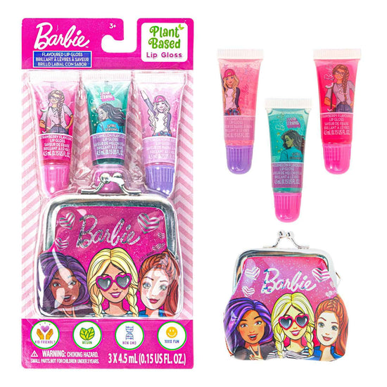 Townley Girl Barbie Plant-Based Juicy Tube 3-Piece Set with Granny Bag – Kids Cosmetics