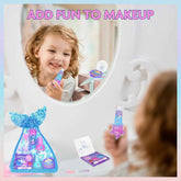 Townley Girl 8-Piece Makeup Set with Mermaid Bag — Safe, Water-Based Nail Polish & Lip Gloss for Ages 3+