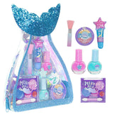 Townley Girl 8-Piece Makeup Set with Mermaid Bag — Safe, Water-Based Nail Polish & Lip Gloss for Ages 3+