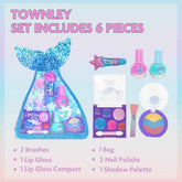 Townley Girl 8-Piece Makeup Set with Mermaid Bag — Safe, Water-Based Nail Polish & Lip Gloss for Ages 3+